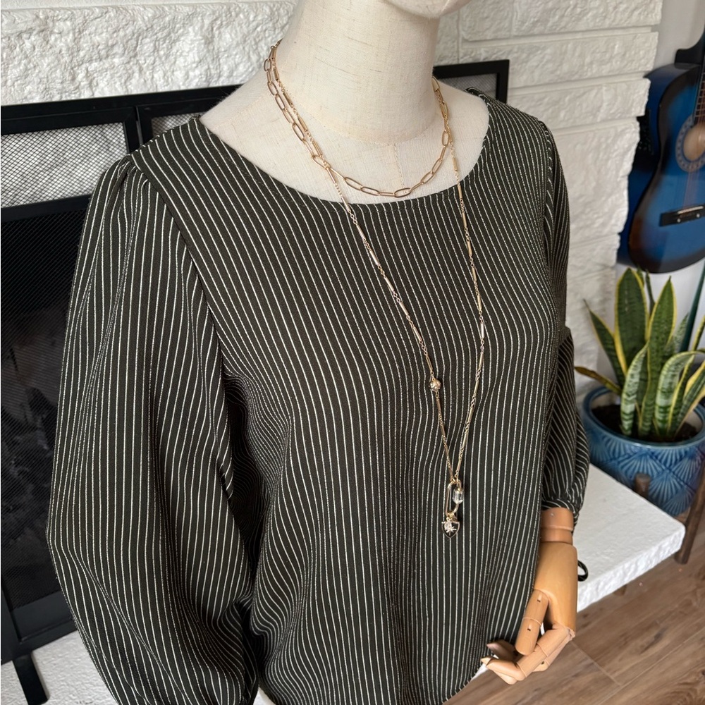 Everly Green Pinstriped Blouse